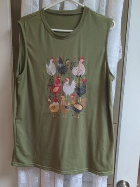 Sleeveless Olive Green Women's Tank with Rooster Print